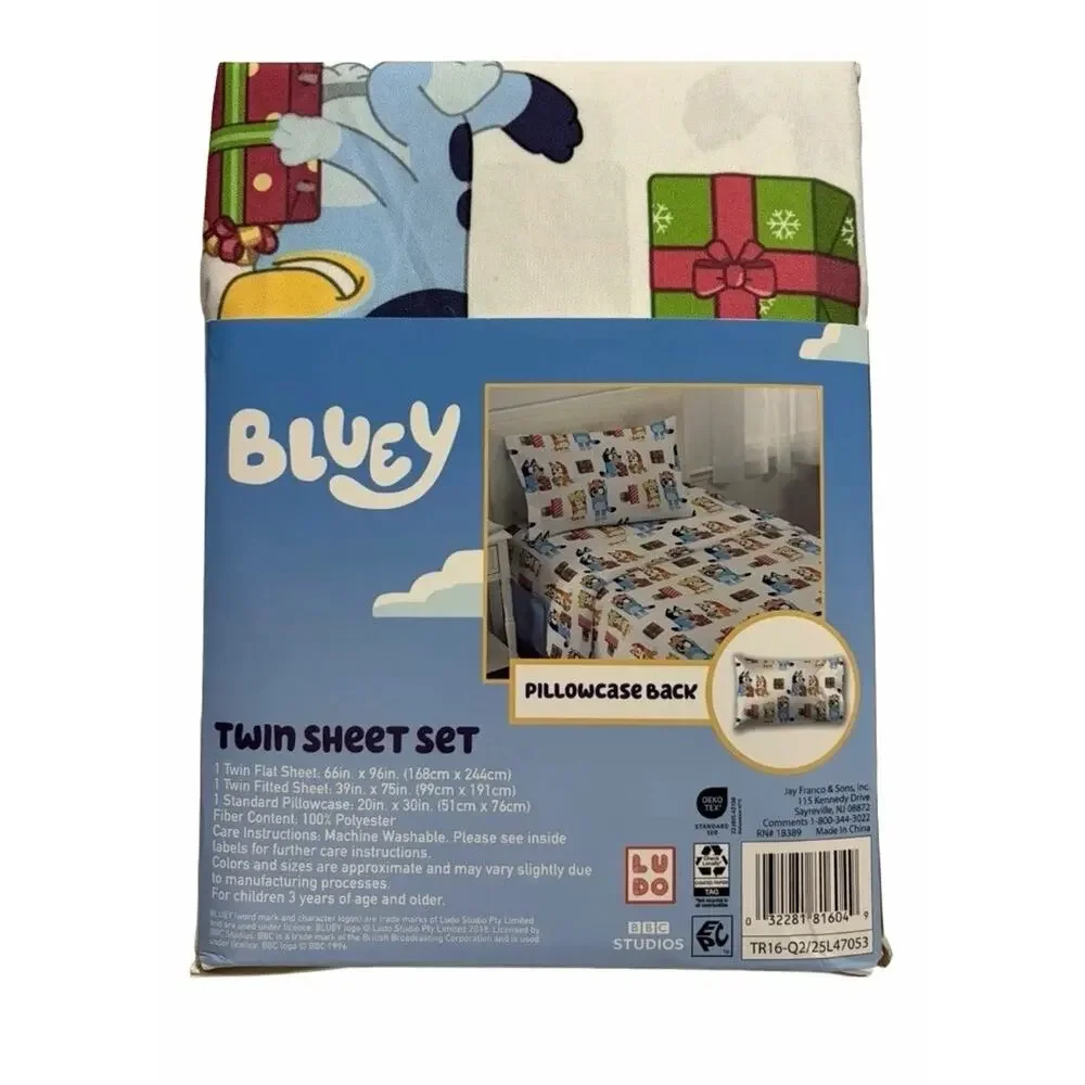 Bluey Christmas Twin Sheet Set Kids Bedding 3 Pc Flat Fitted Pillowcase New